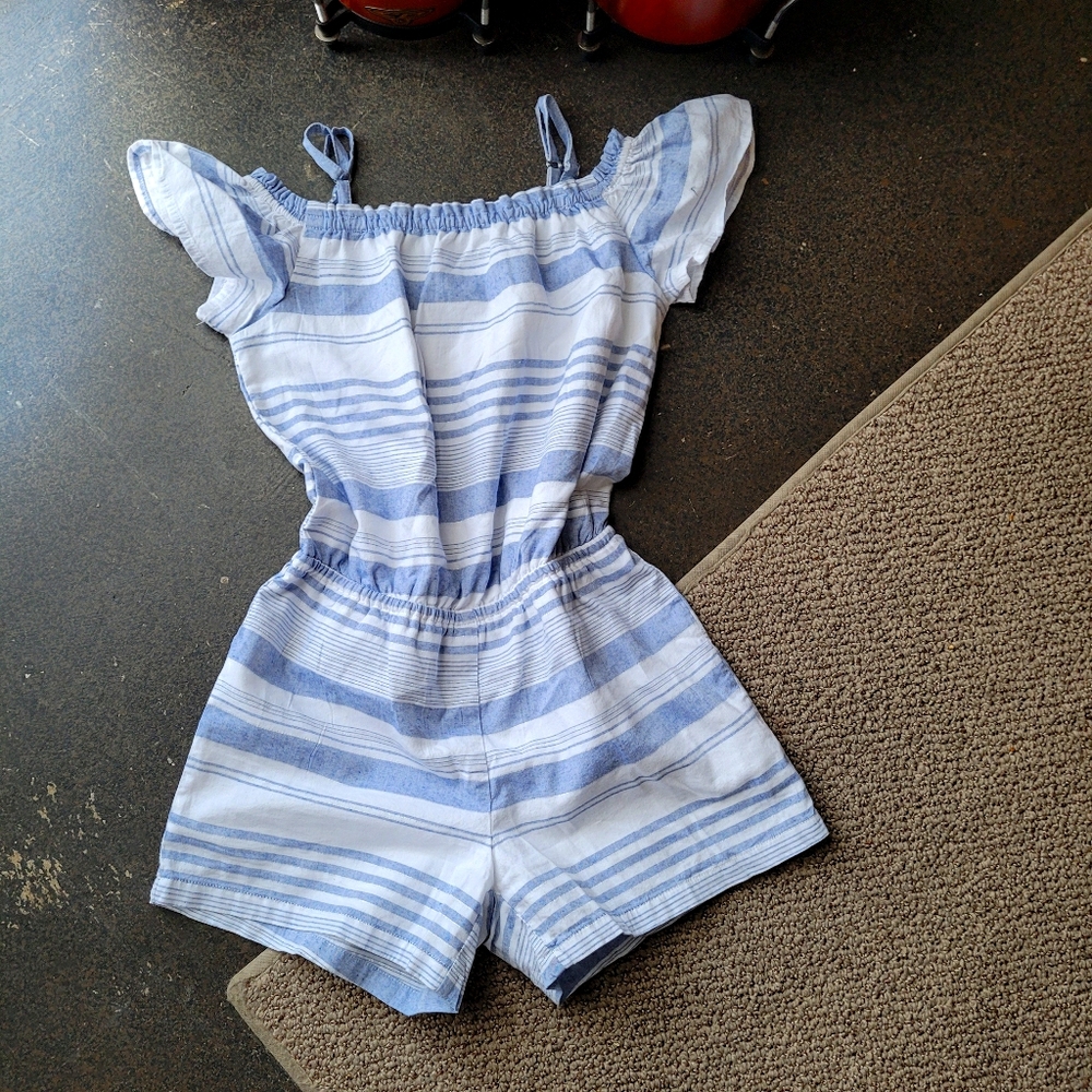 Girls Romper Stripe Blue & White Size 7/8